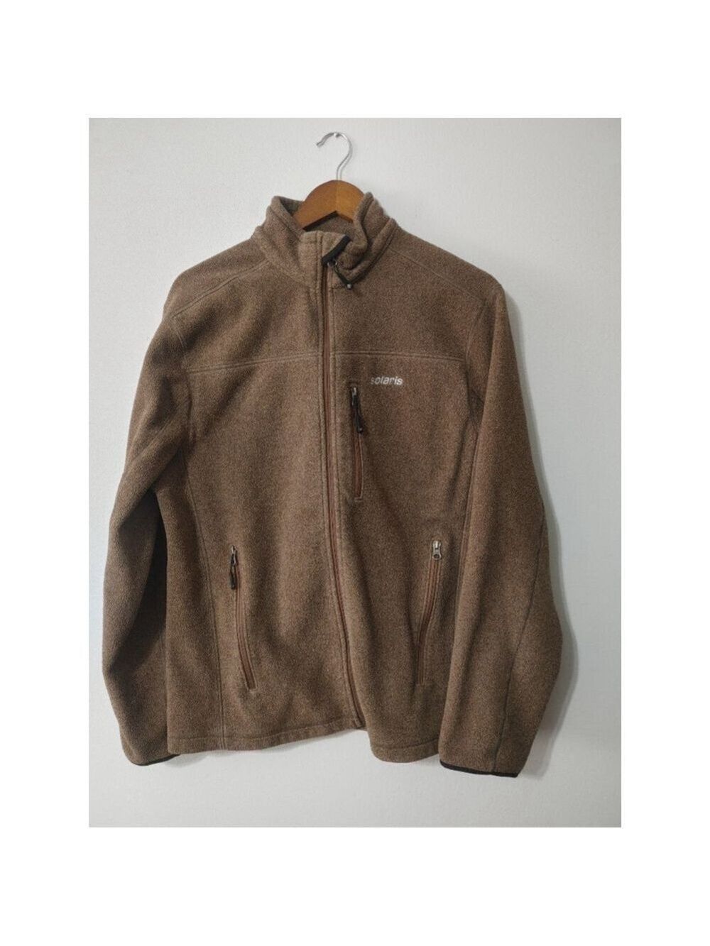 Men's Solaris Cognac Brown Full Zip Fleece Sweater M with Black Accents